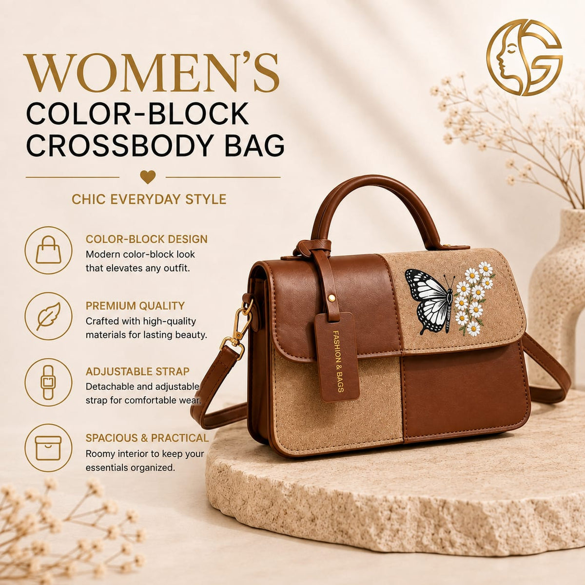 Butterfly crossbody bag features