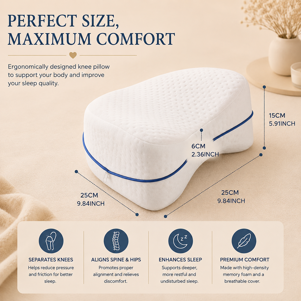 Glowth ergonomic knee pillow, perfect alignment total comfort