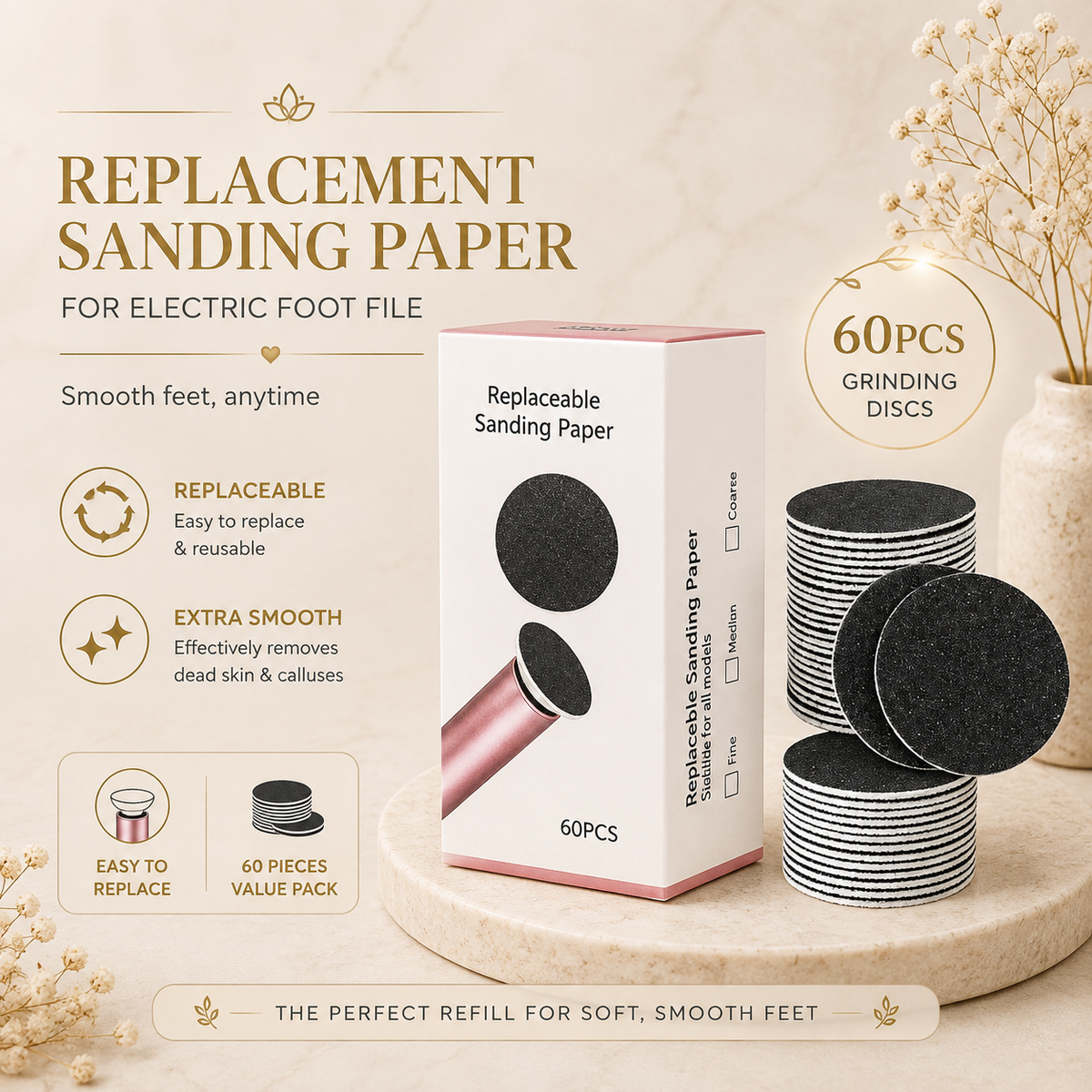 Replacement sanding paper discs, 60pcs refill pack