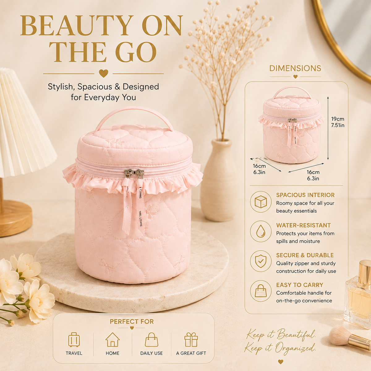 Toiletry bag, beauty on the go, dimensions