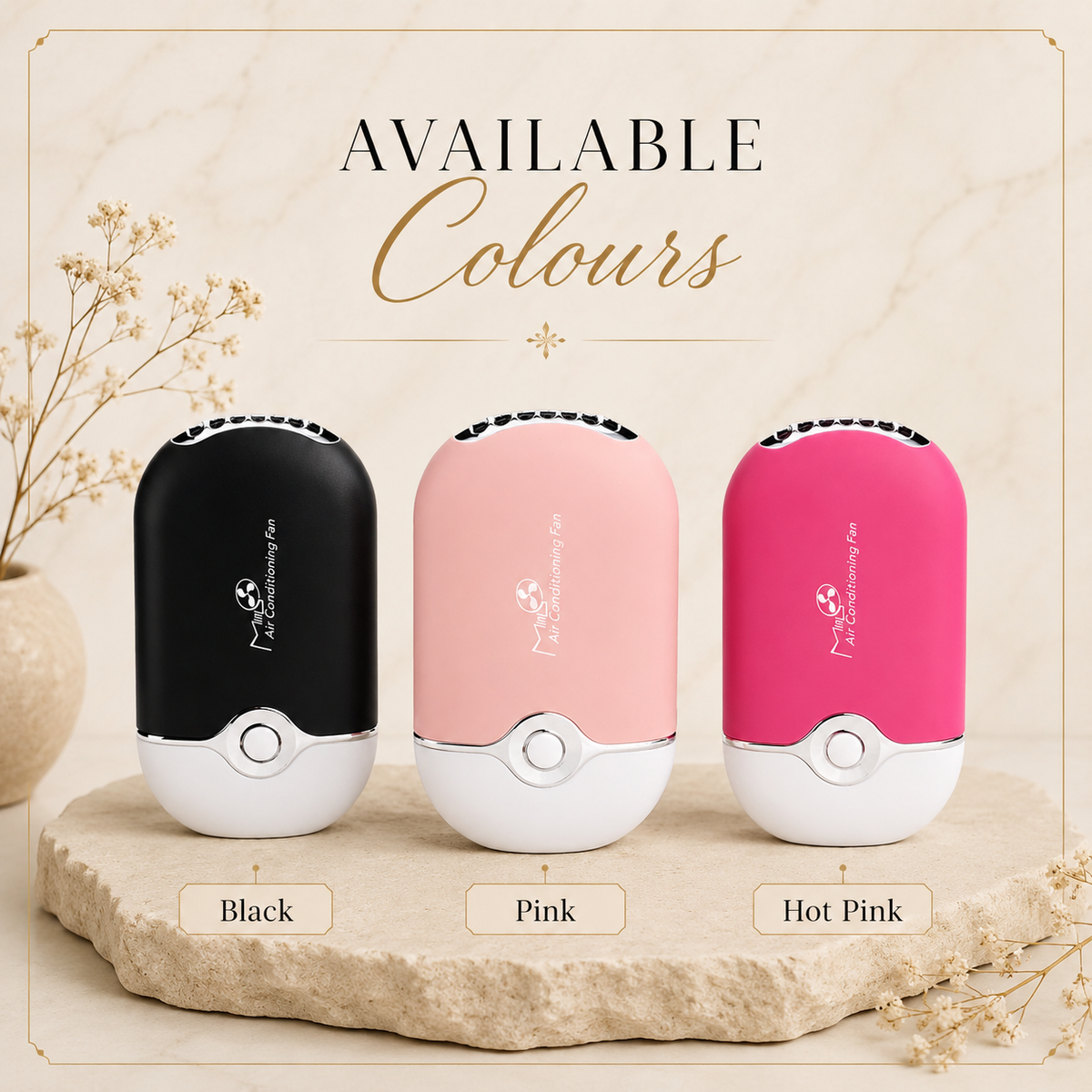Mini fan available colours black pink hot pink
