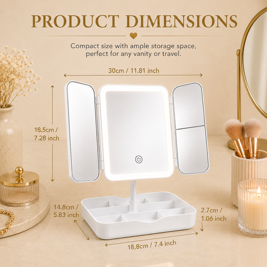Glowth LED Tri-Fold Makeup Mirror dimensions