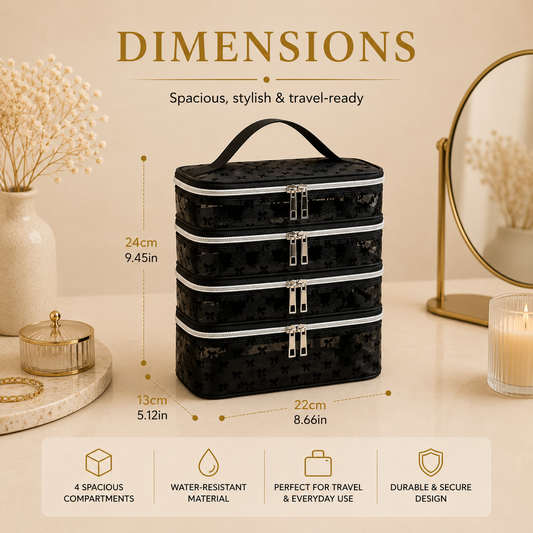 Glowth 4 Compartments Toiletry Bag dimensions