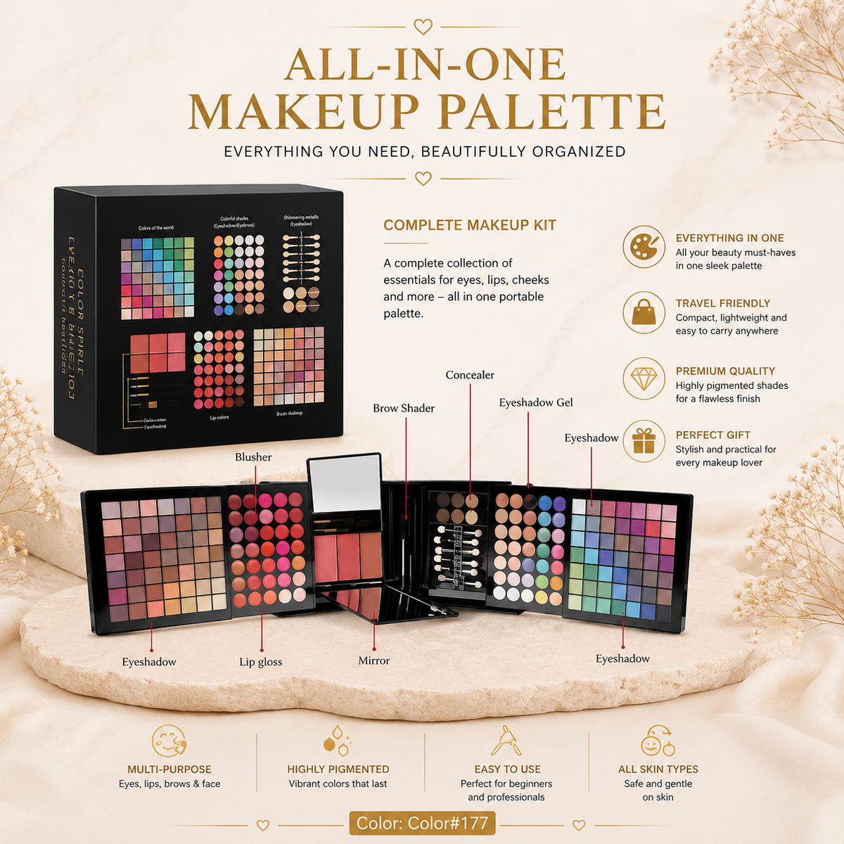 All-in-one makeup palette features