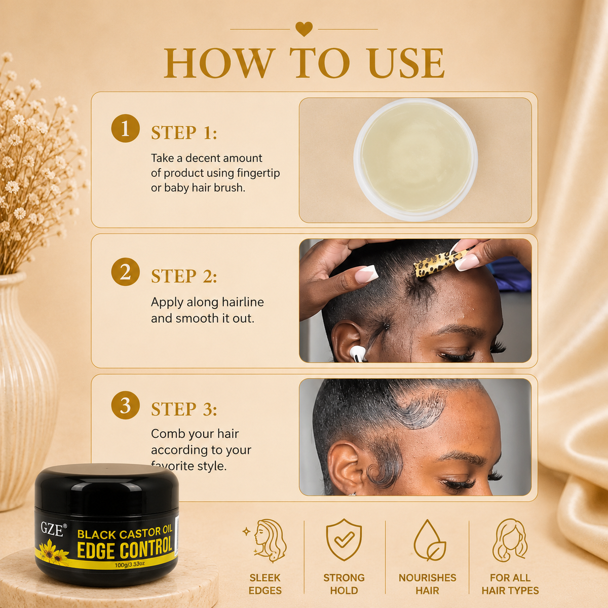 Glowth Black Castor Oil Edge Control how to use