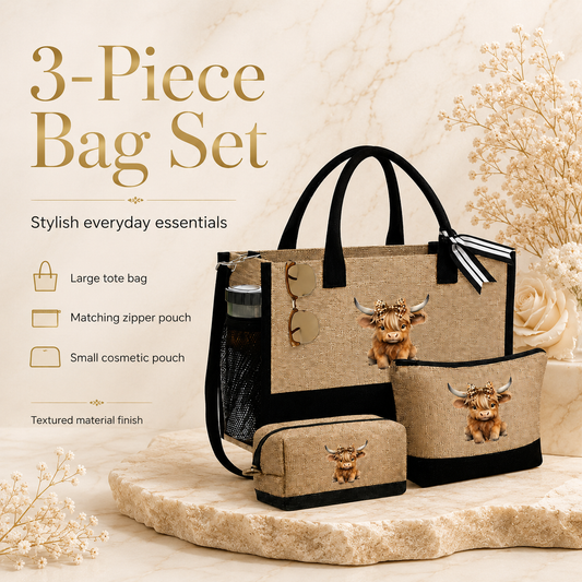 3-piece bag set with tote pouch and cosmetic bag