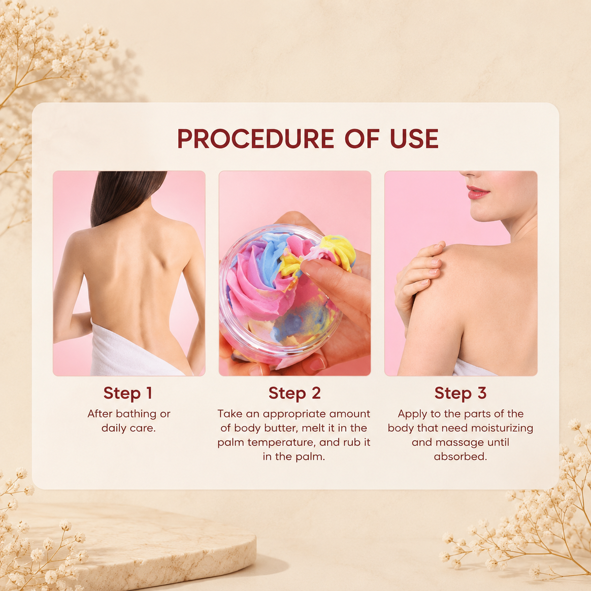 Whipped body butter procedure of use