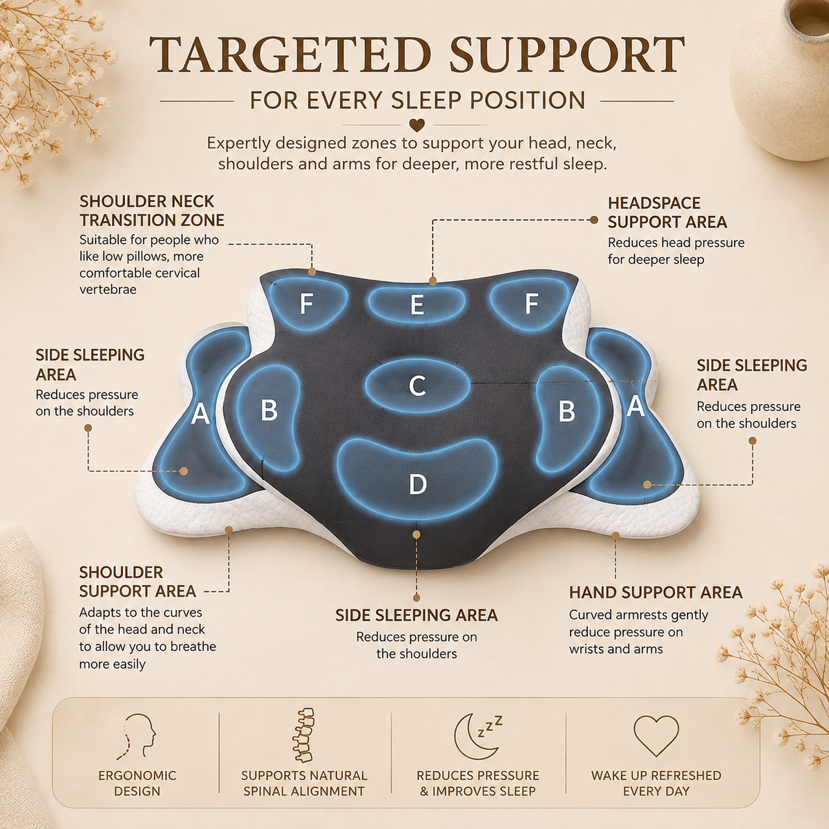 Glowth Ergonomic Butterfly Pillow targeted support zones