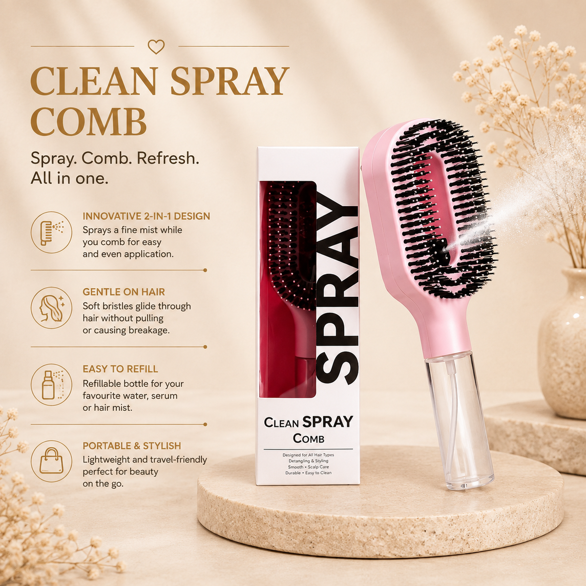 Clean spray comb feature list