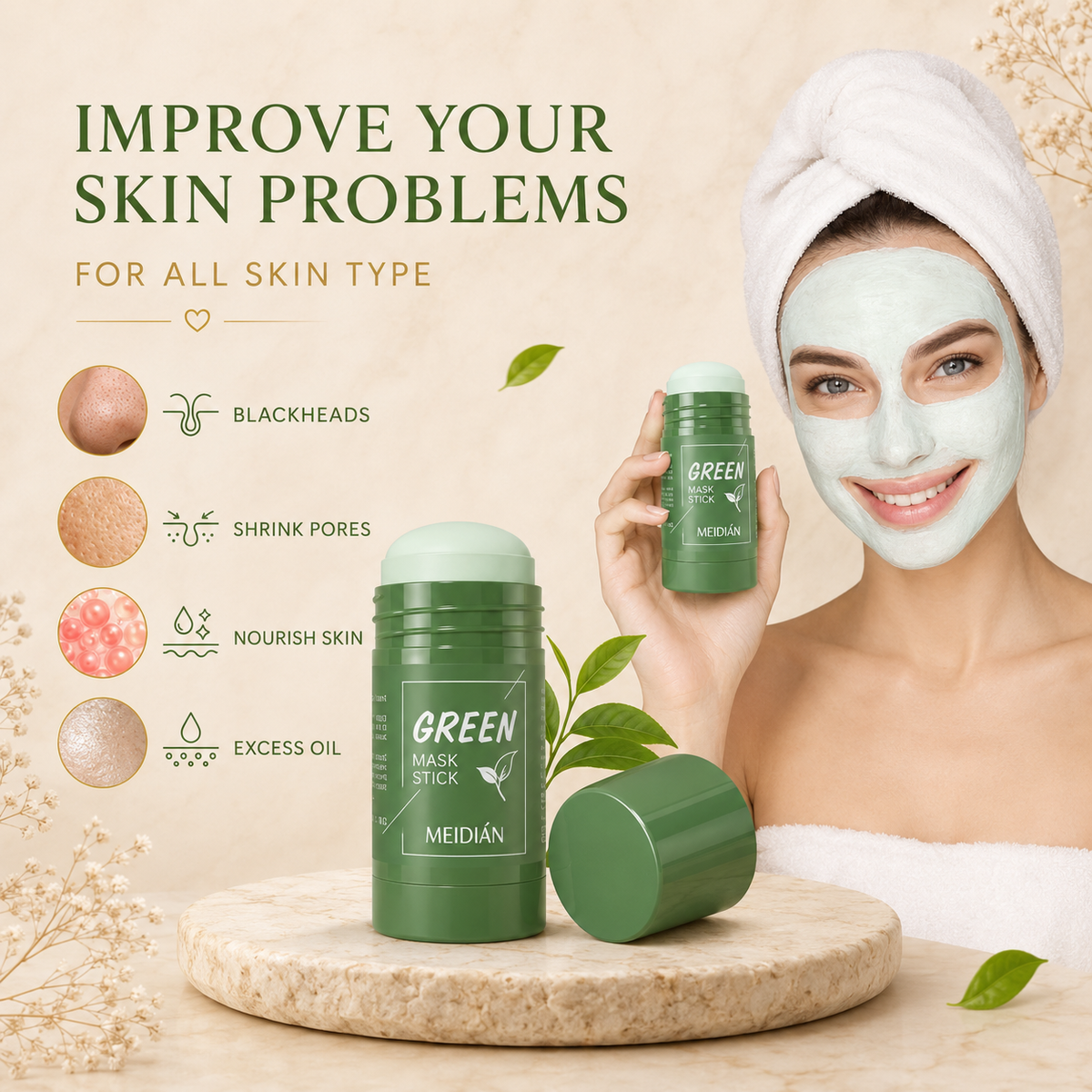 Green mask stick improving skin problems