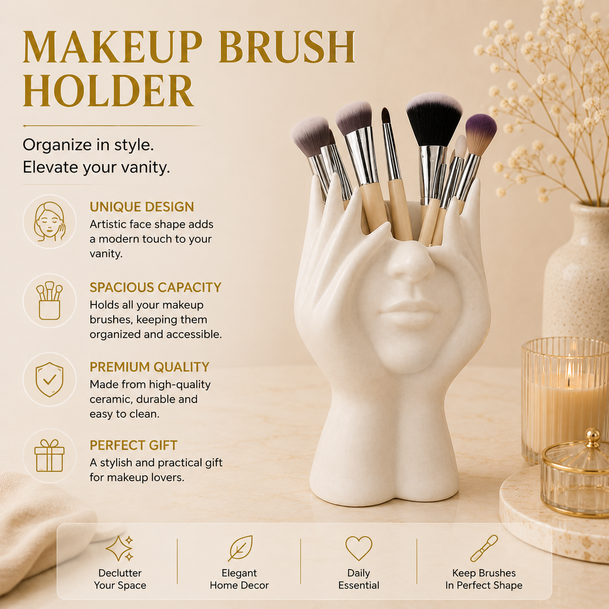 Glowth Makeup Brush Holder features