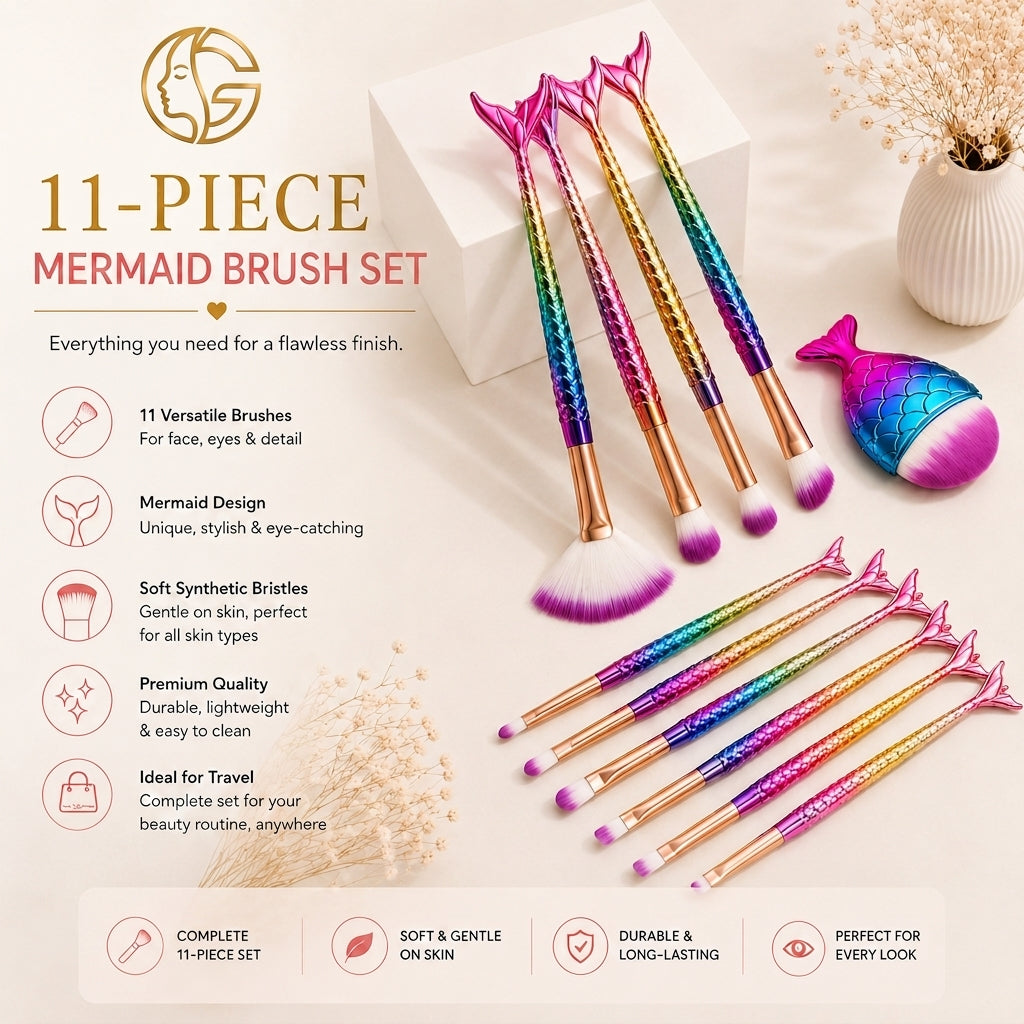 Mermaid makeup brush set in use