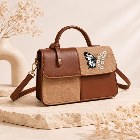 Glowth Butterfly and Daisy Color-Block Crossbody Bag
