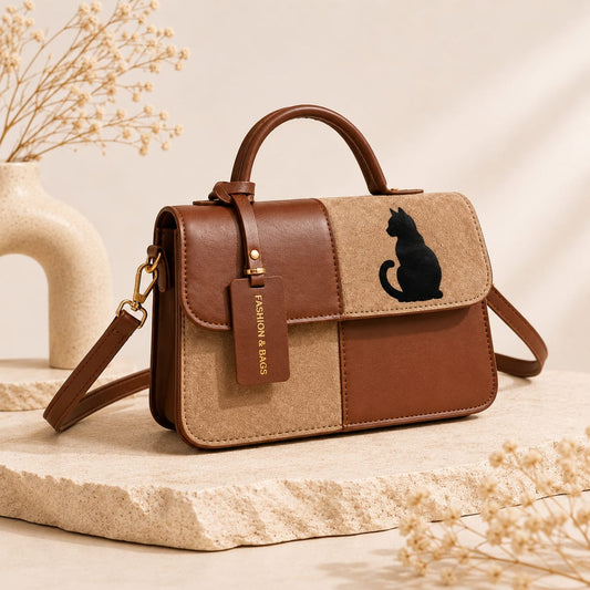 Glowth Black Cat Color-Block Crossbody Bag
