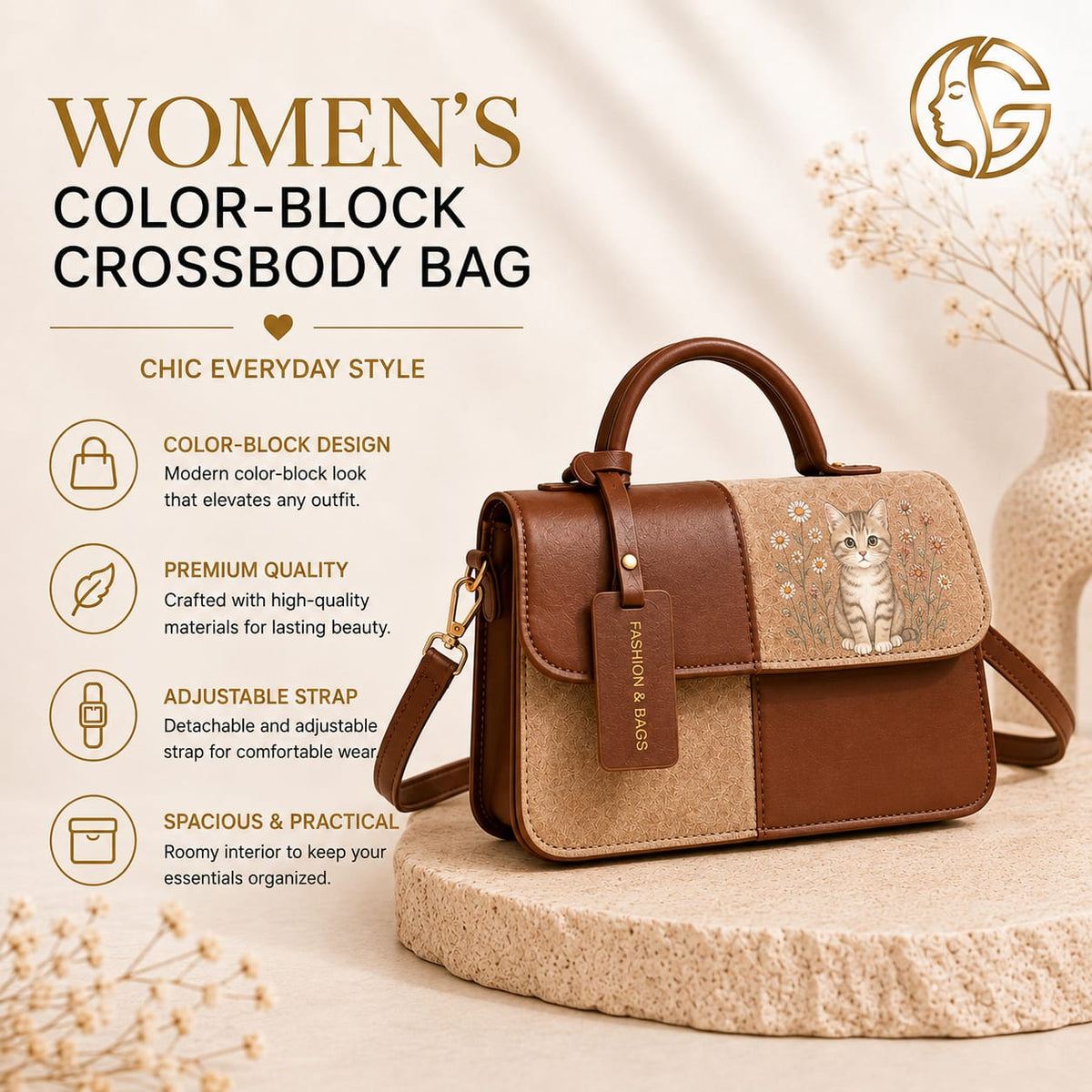 Kitten crossbody bag features