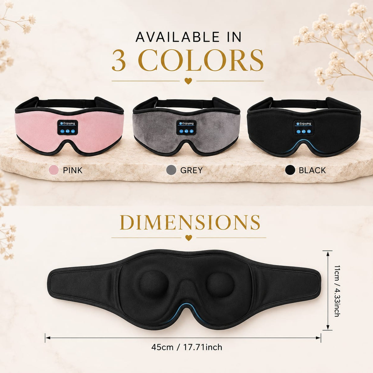 DreamWave sleep mask colors and dimensions