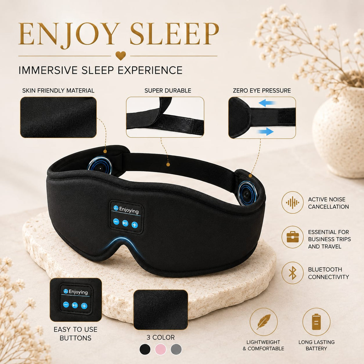 DreamWave sleep mask features