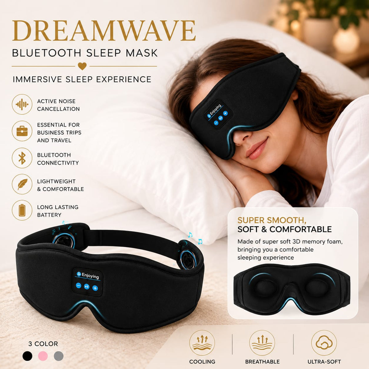 Glowth DreamWave Bluetooth Sleep Mask