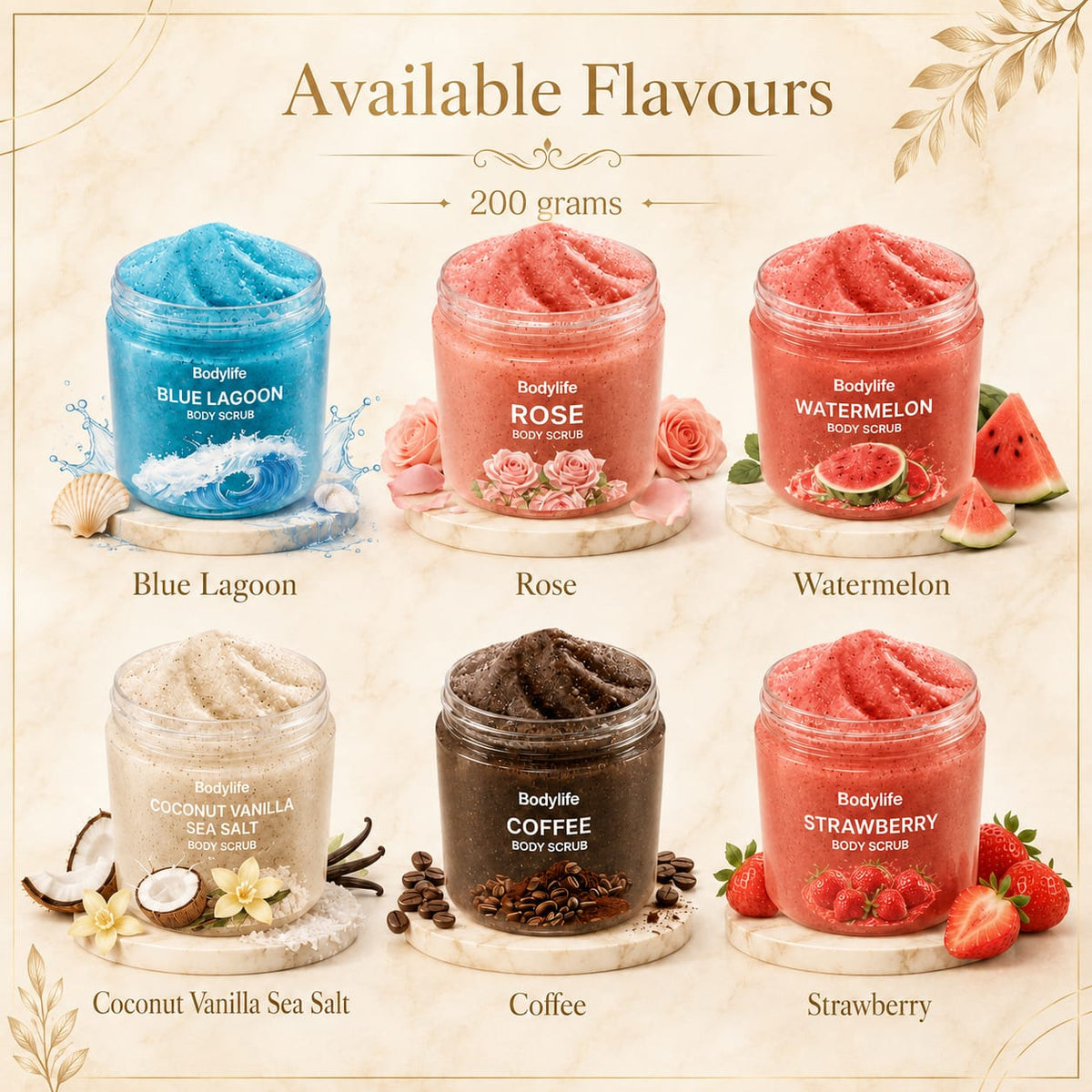 Full body scrub available flavours