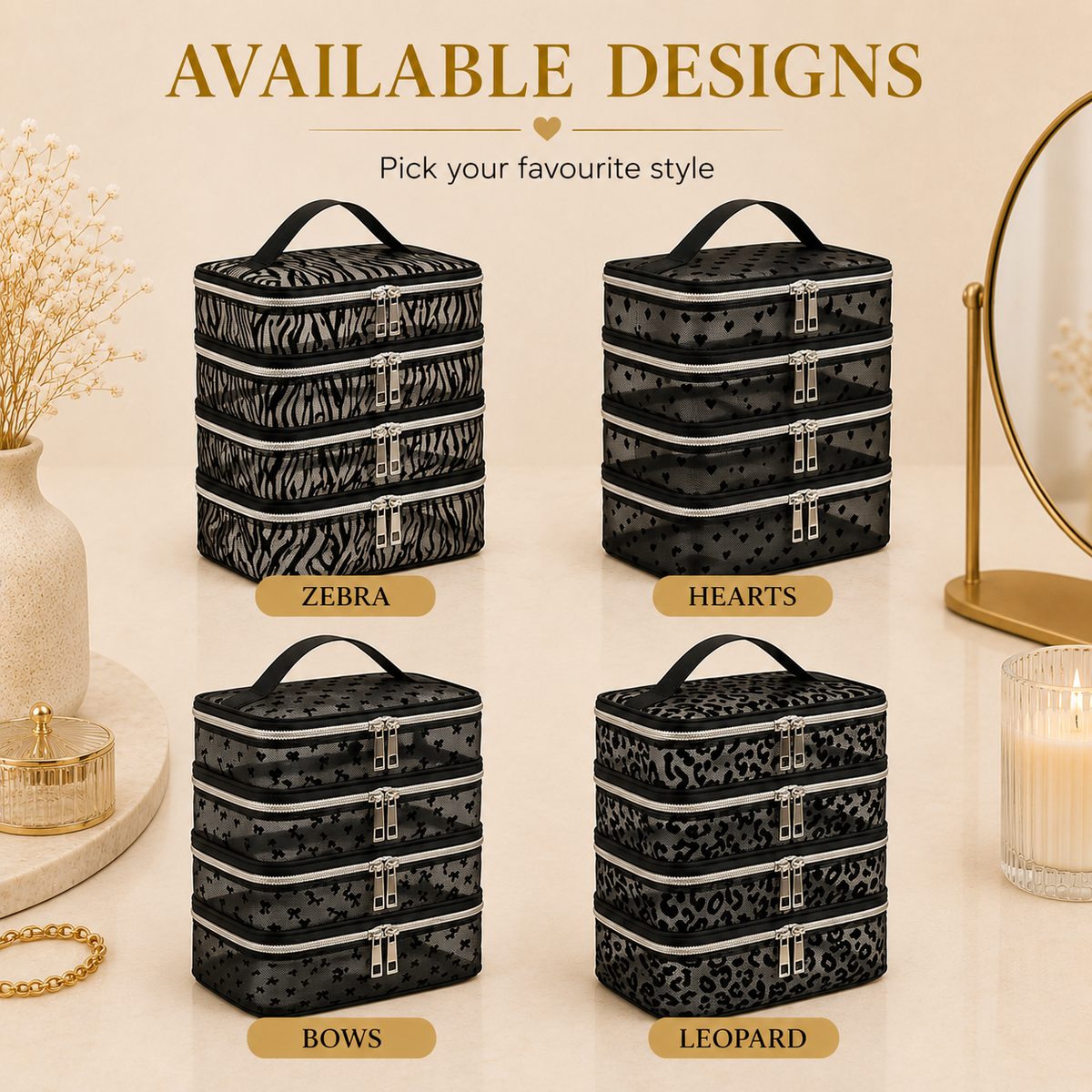 Glowth 4 Compartments Toiletry Bag available designs