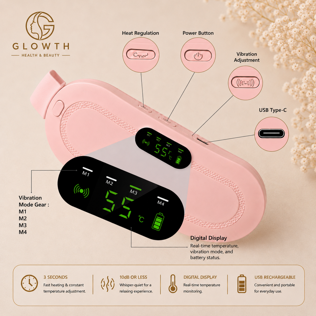 Heated massage belt control buttons