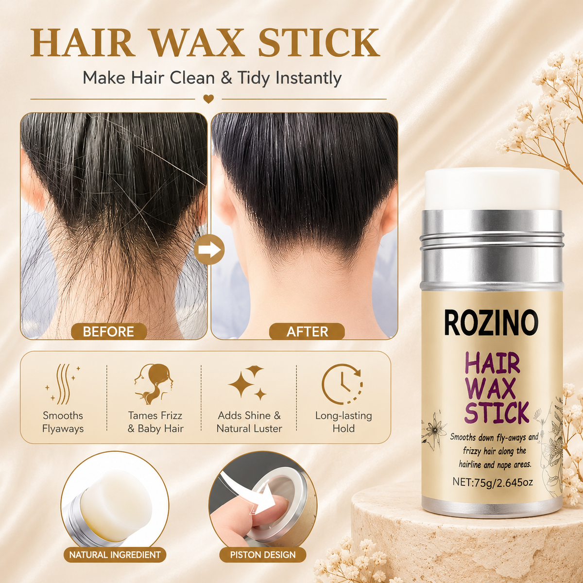 Glowth ROZINO Hair Wax Stick before and after