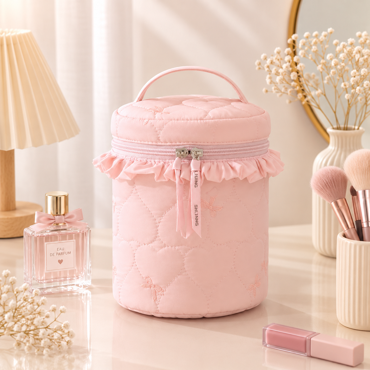 Toiletry bag available in white, black, blue, brown, light pink and pink
