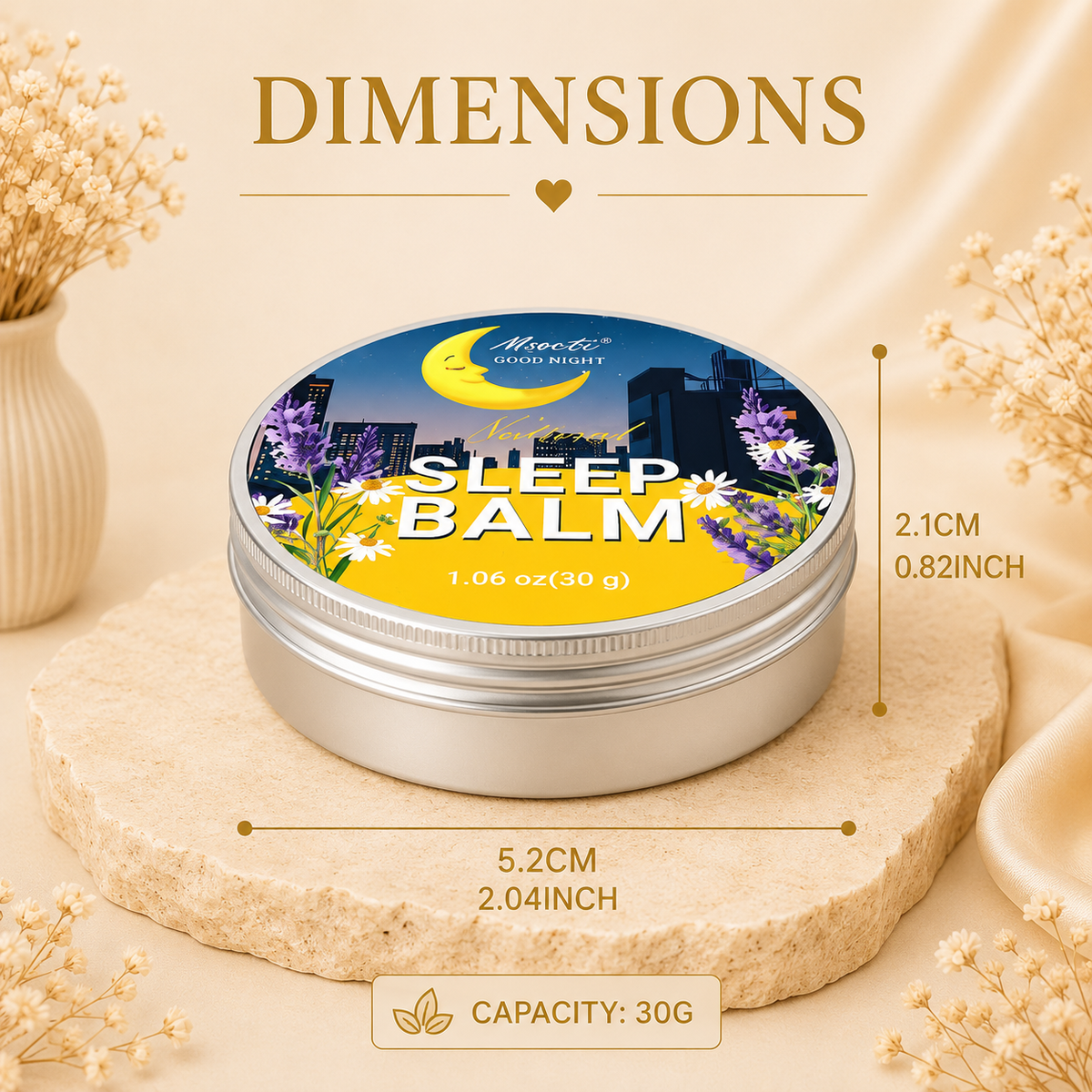 Glowth Msocti Natural Sleep Balm dimensions