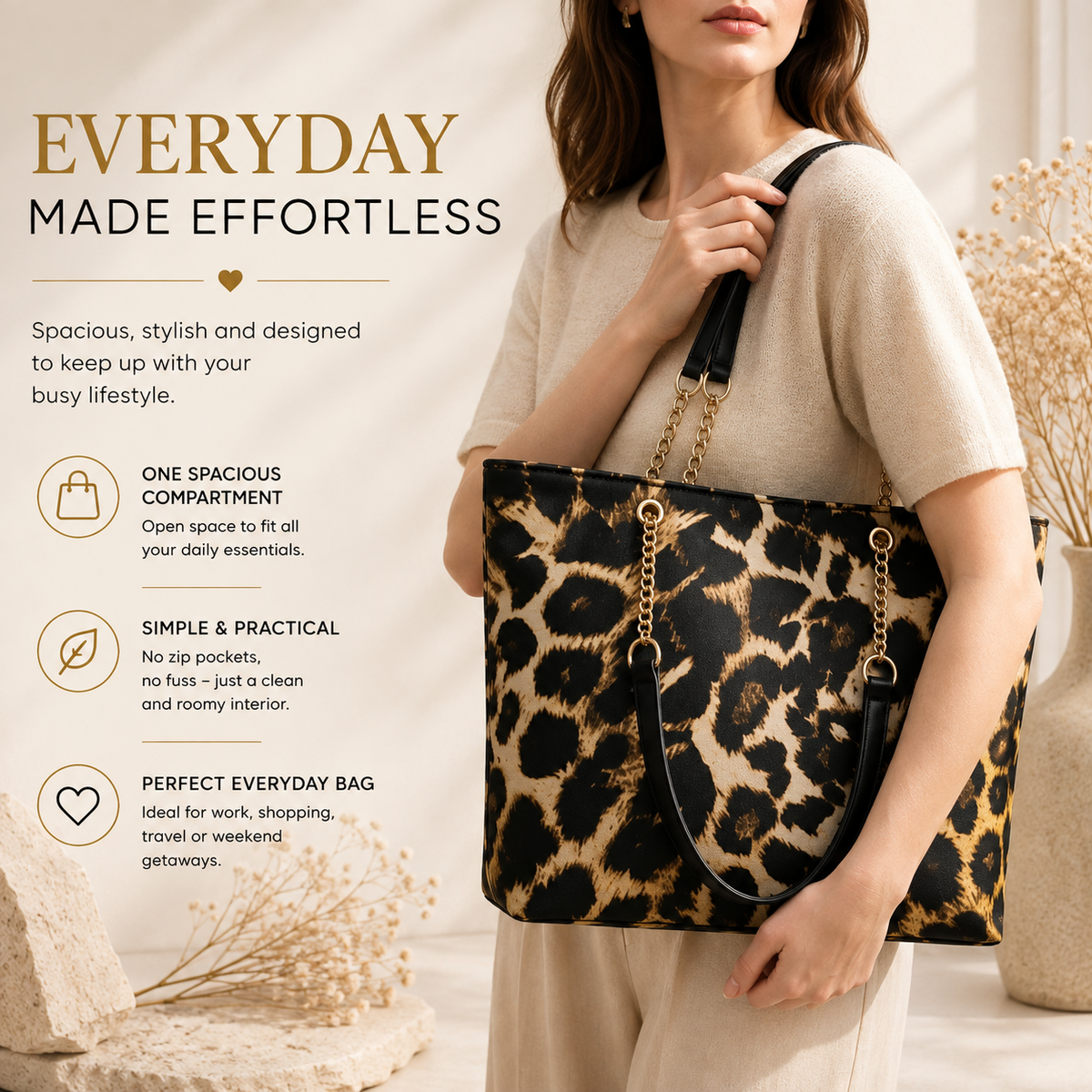 Leopard Print Tote Bag lifestyle shot