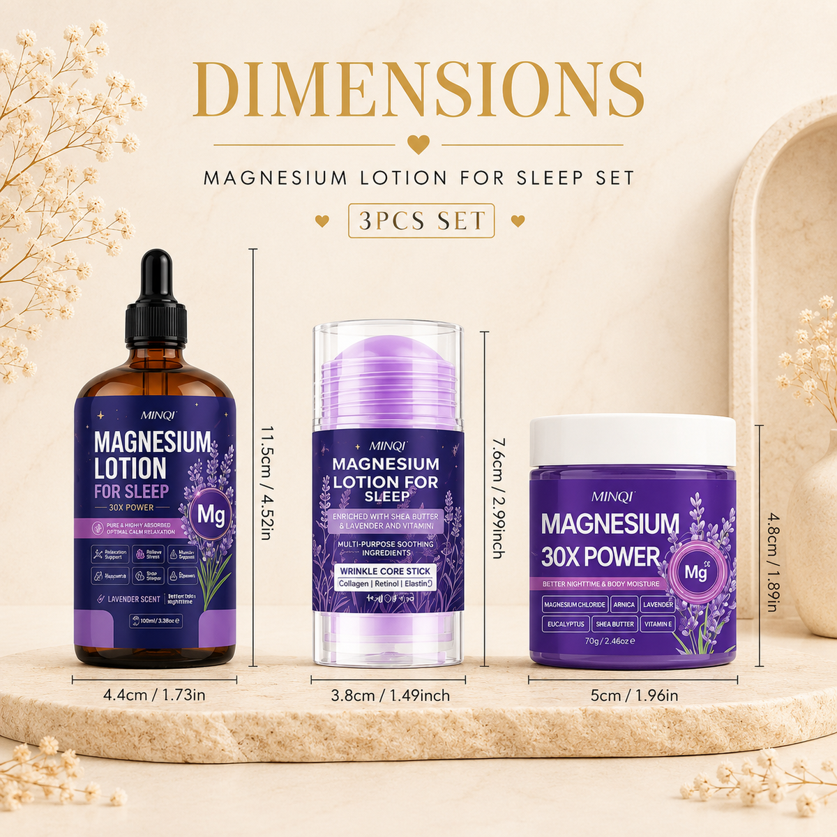 MINQI magnesium lotion for sleep, 3 piece set