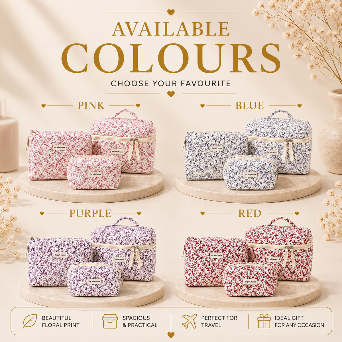 Glowth Floral Cosmetic Bag Set available colours