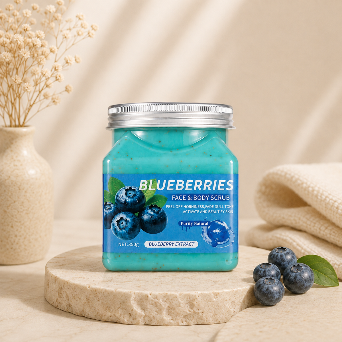 Blueberries face and body scrub exfoliate refresh glow