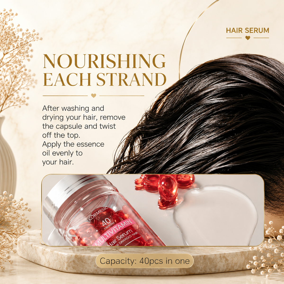 Nourishing each strand, hair serum usage on hair