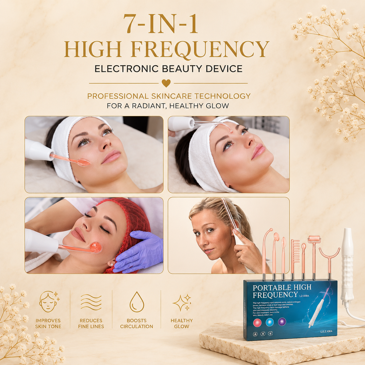 High frequency device usage results, improves skin tone