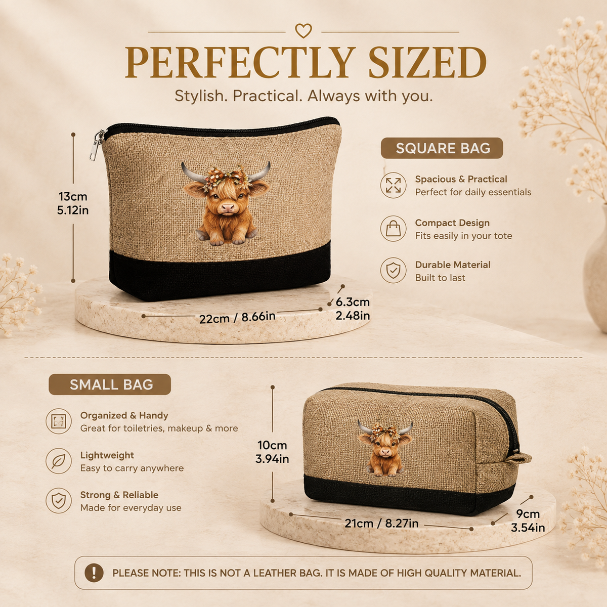 Perfectly sized square and small bag dimensions