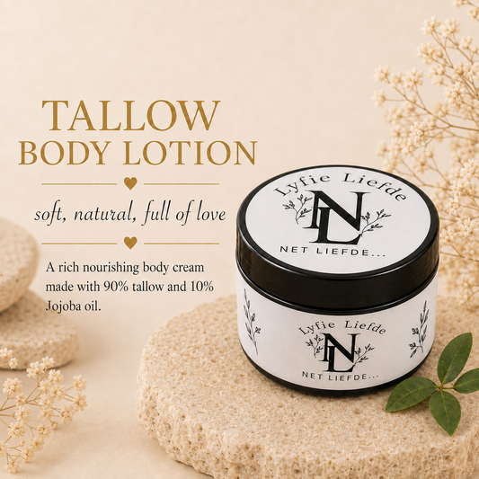 Net Liefde Tallow Body Lotion, soft natural full of love, 90% tallow 10% jojoba oil