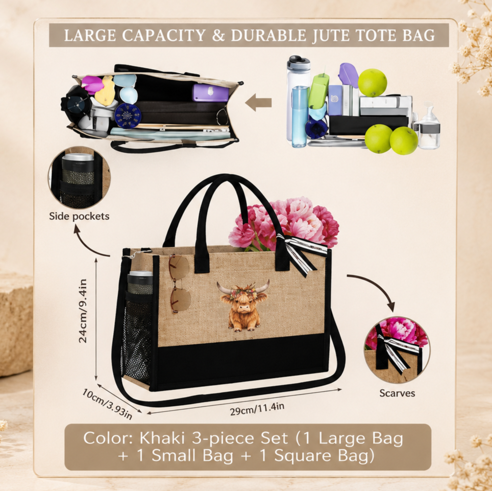 Large capacity durable jute tote bag dimensions
