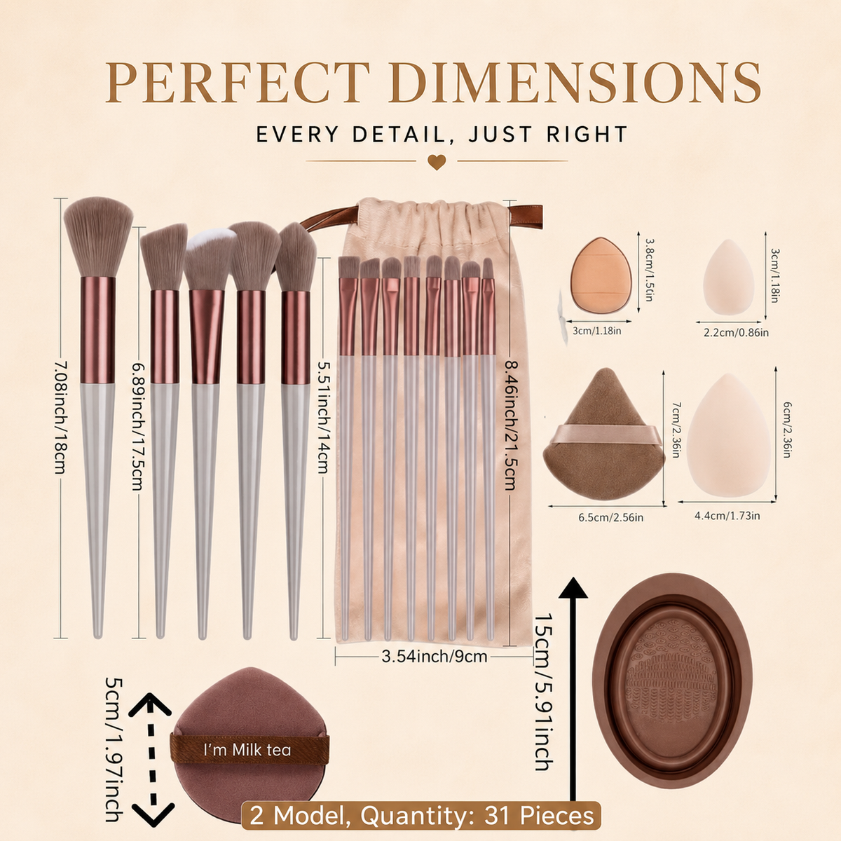 Perfect dimensions of makeup set