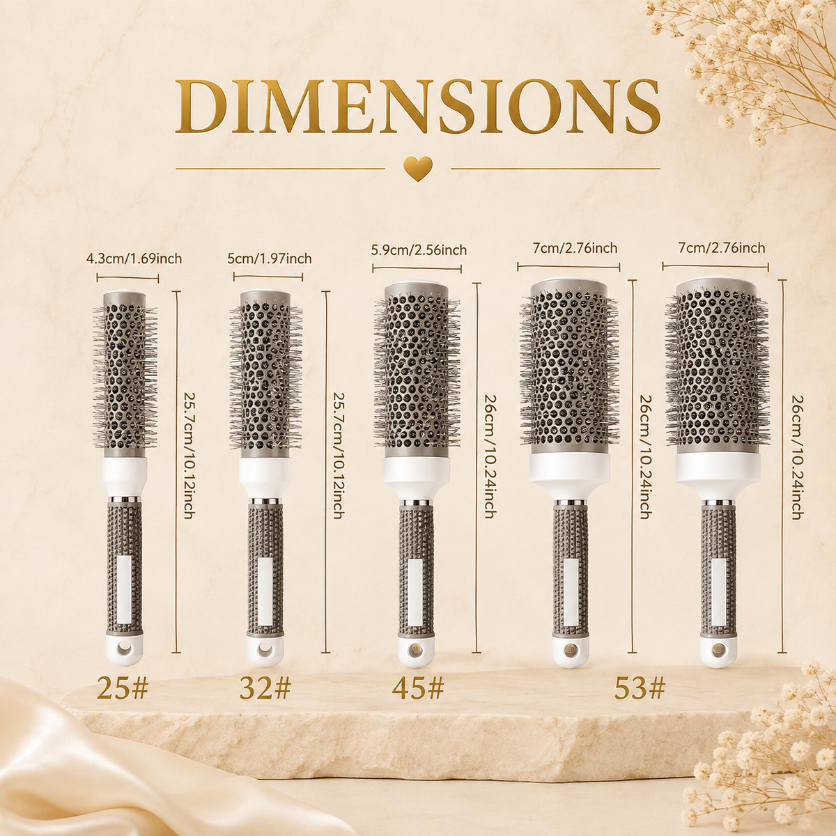 Glowth 5pcs Round Hairstyling Brush Set dimensions