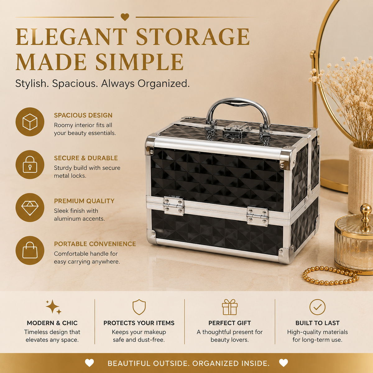Glowth Diamond Aluminum Makeup Case features