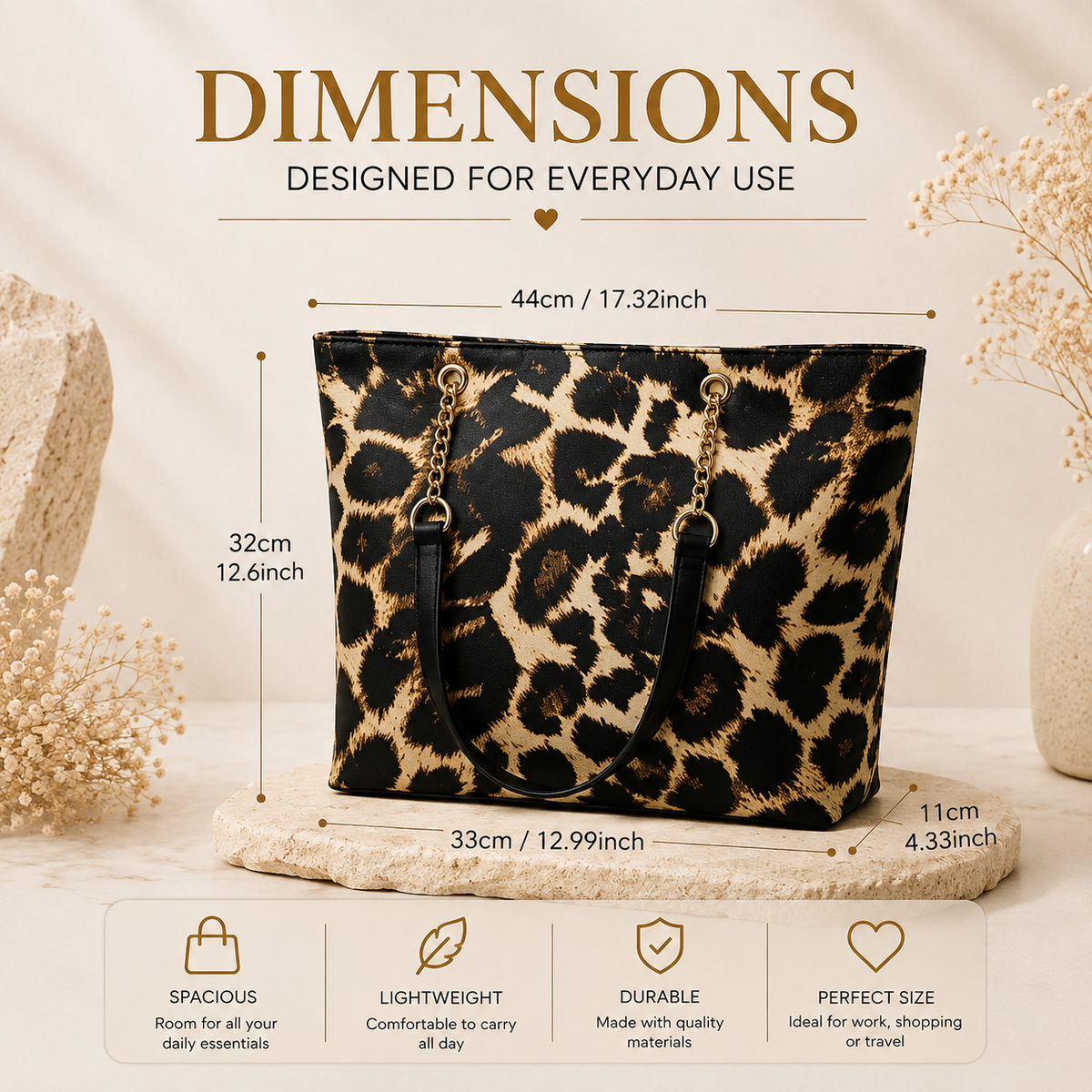 Leopard Print Tote Bag dimensions