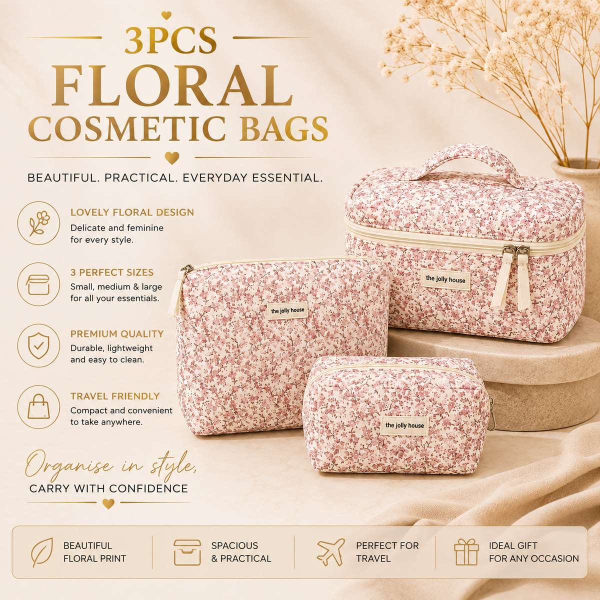 Glowth Floral Cosmetic Bag Set banner