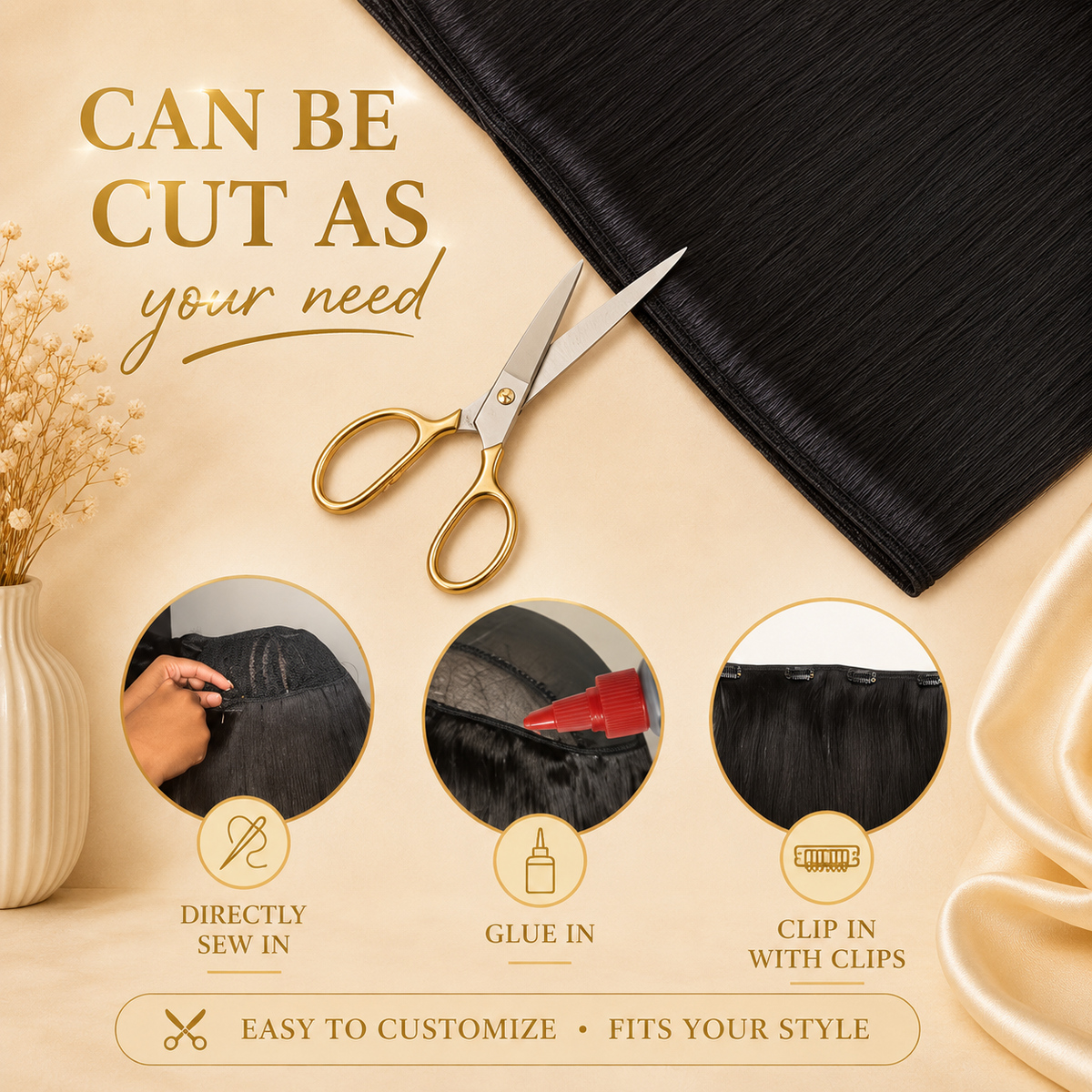 Glowth Yaki Straight Synthetic Hair Bundles can be cut, sewn, glued or clipped in