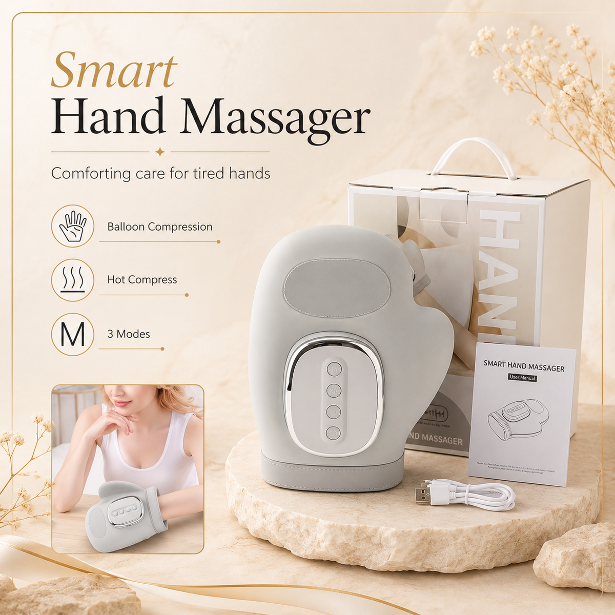 Smart hand massager, comforting care for tired hands