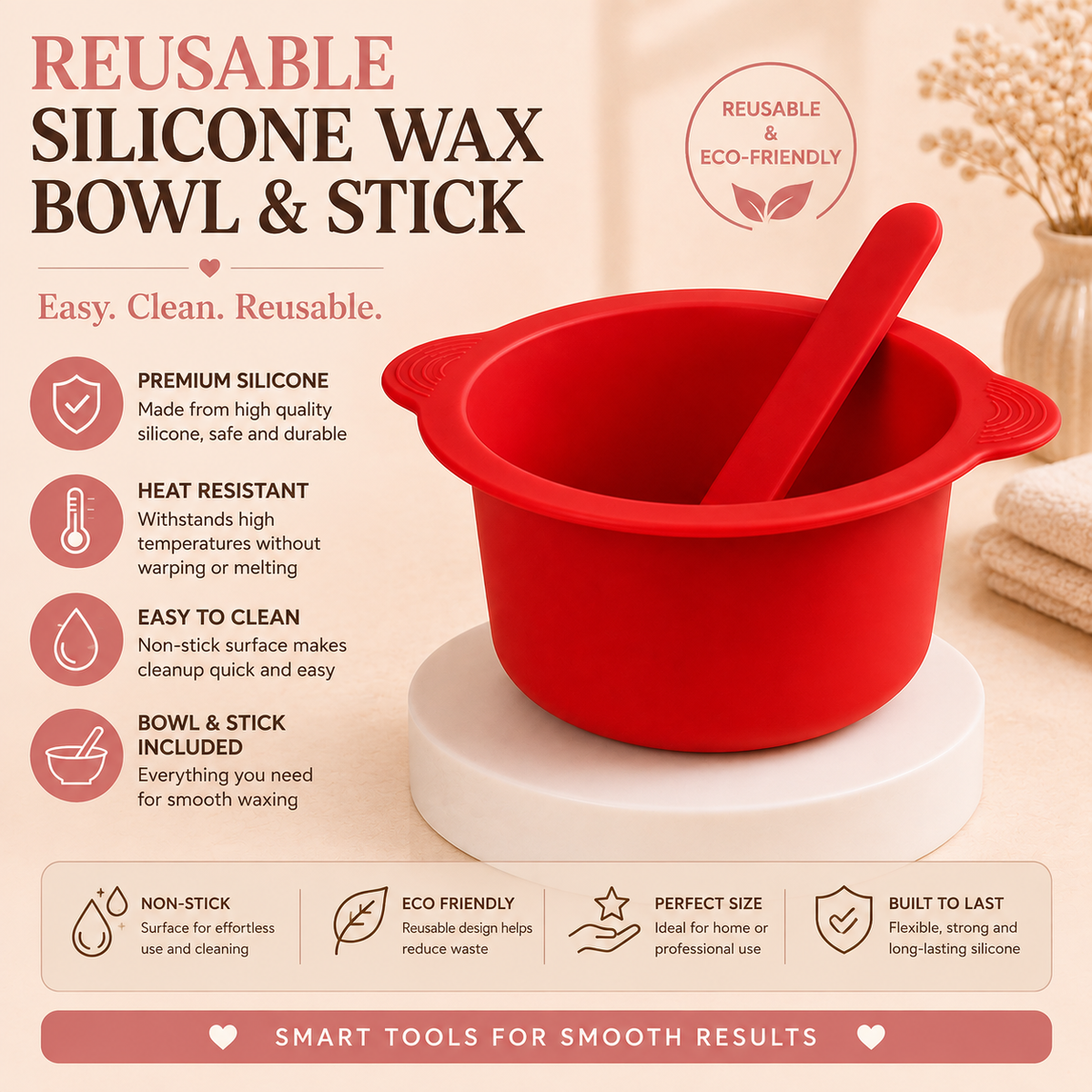 Reusable Silicone Wax Bowl & Stick features
