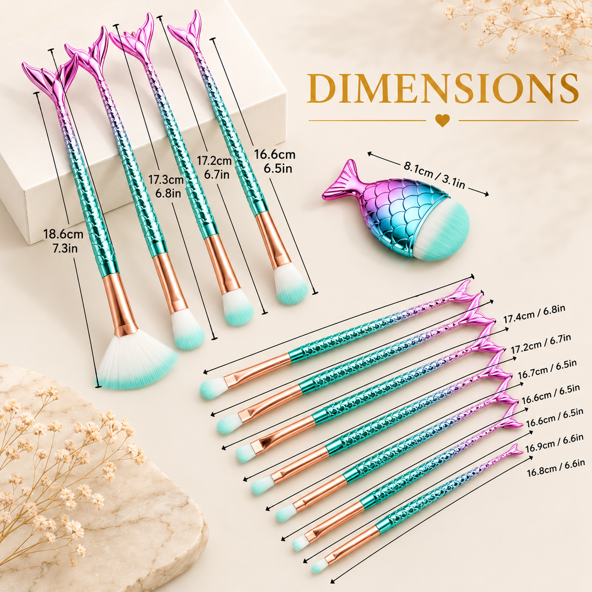 Glowth 11-Piece Mermaid Makeup Brush Set