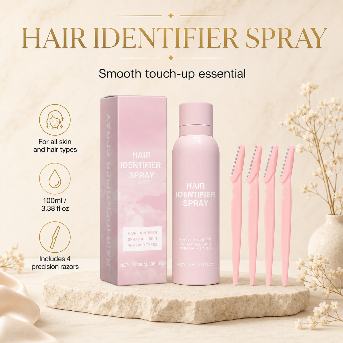Hair identifier spray, smooth touch-up essential
