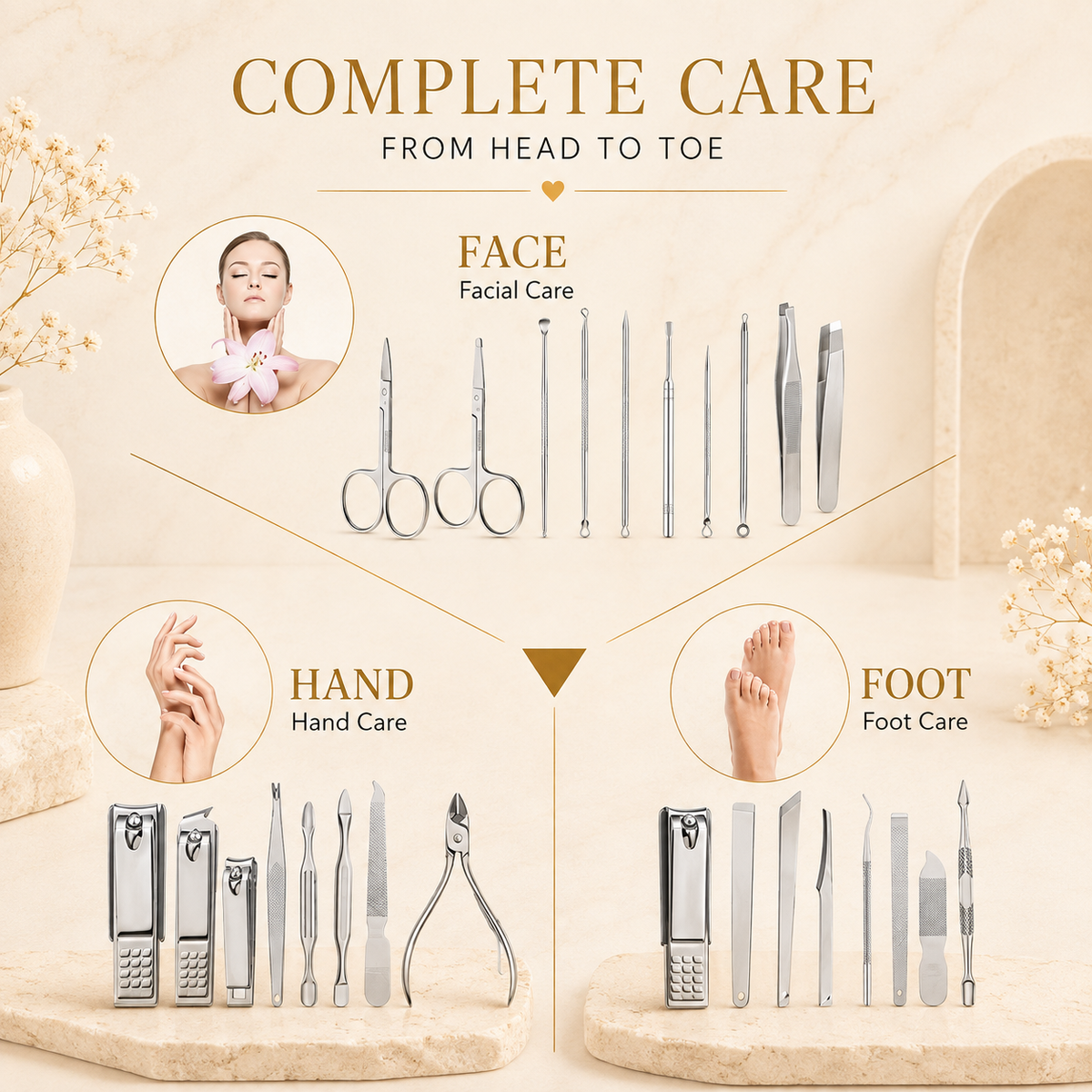 Manicure and pedicure set available in pink and black