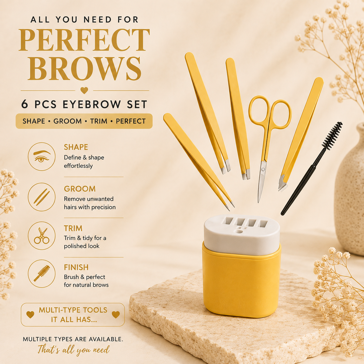 All you need for perfect brows, tool set spread