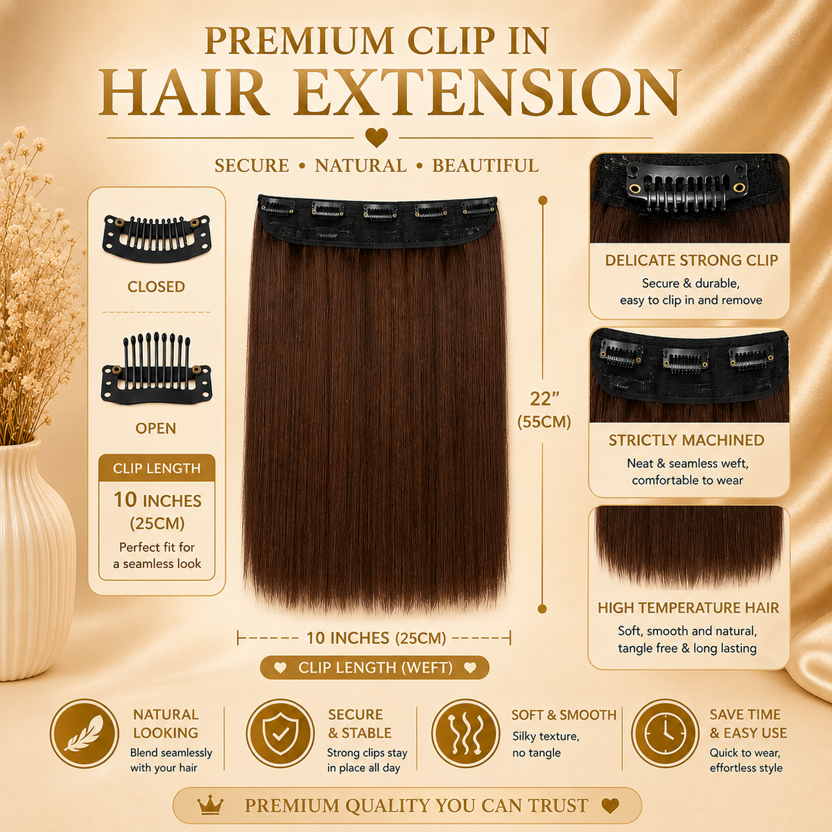 Glowth Clip-In Synthetic Hair Extension premium clip details